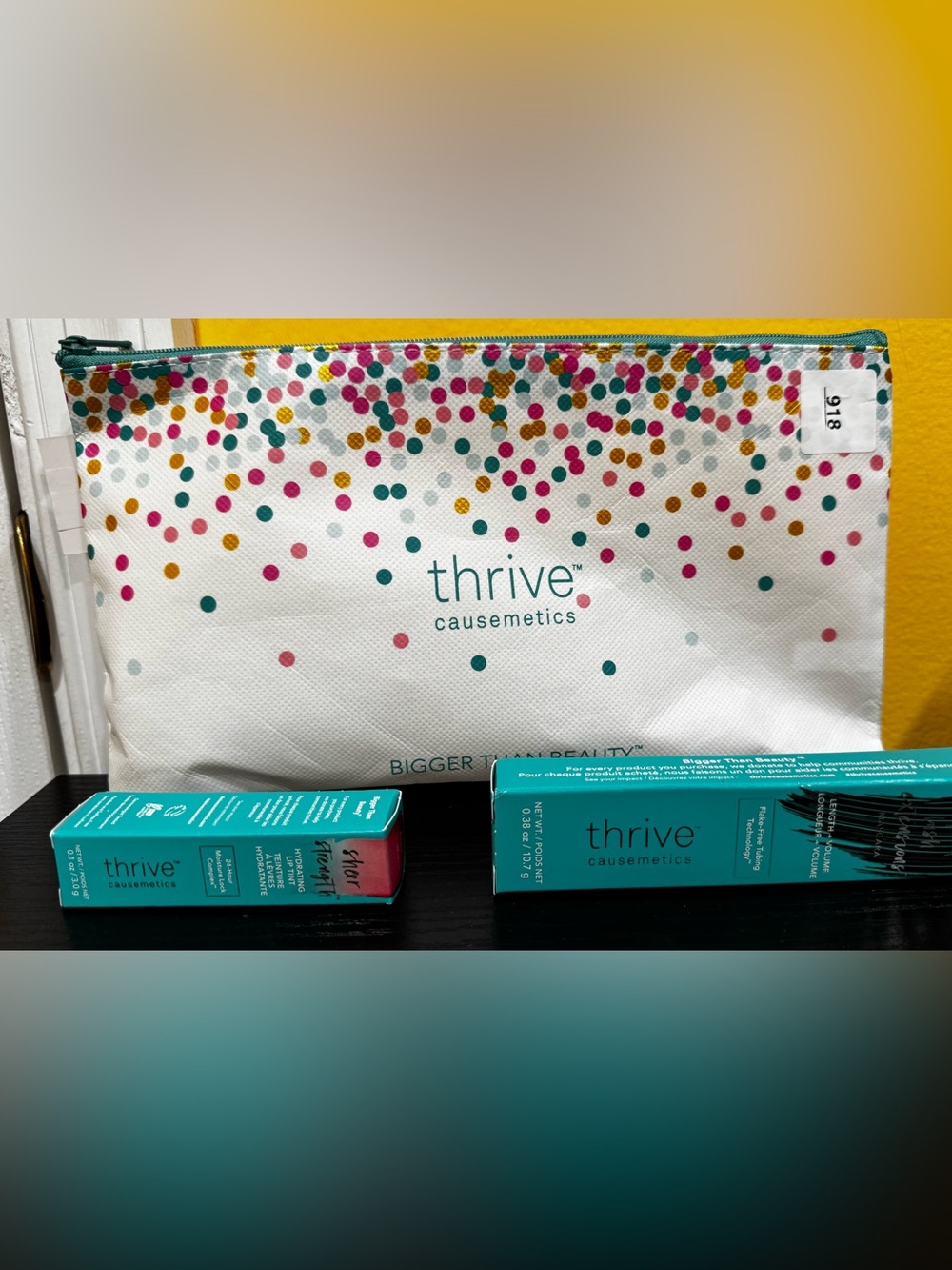 thrive causemetics Teal and Gold Confetti Skincare Pouch & Lip Set